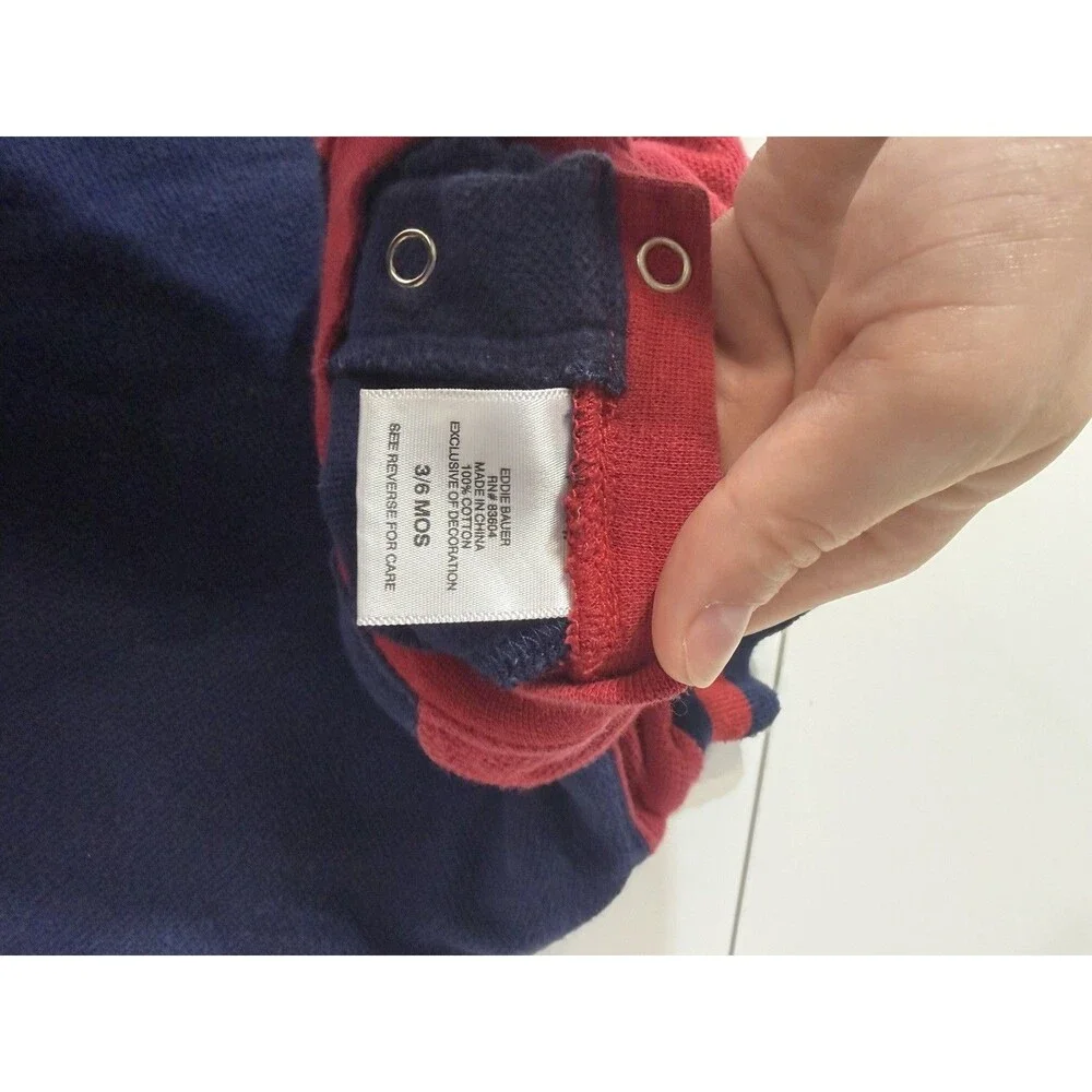 Vintage 90’s Eddie Bauer Blue Red Cotton One-Piece Romper 3-6 Months